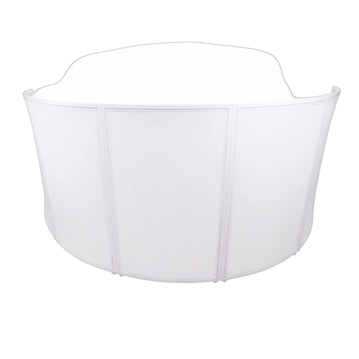 ProX LUNA white aluminum curved DJ facade with five panels and black white scrims included