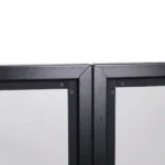 ProX LUNA curved DJ facade panel close-up showing black and white scrim fabric detail and black hardware connections