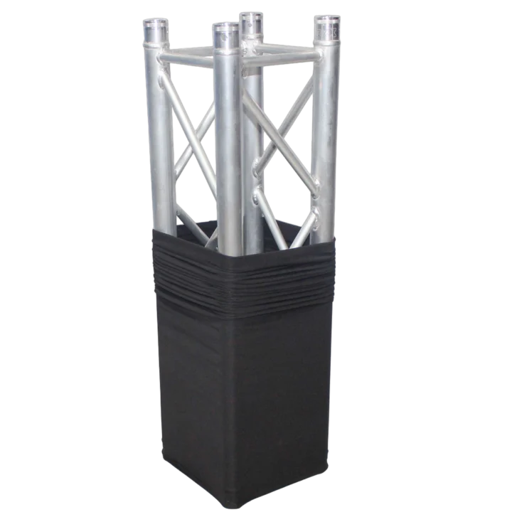 ProX black lycra cover scrim sleeve designed for 12 inch quad box truss segments, front view