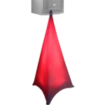 ProX white lycra cover scrim installed on speaker tripod stand showing two-sided coverage