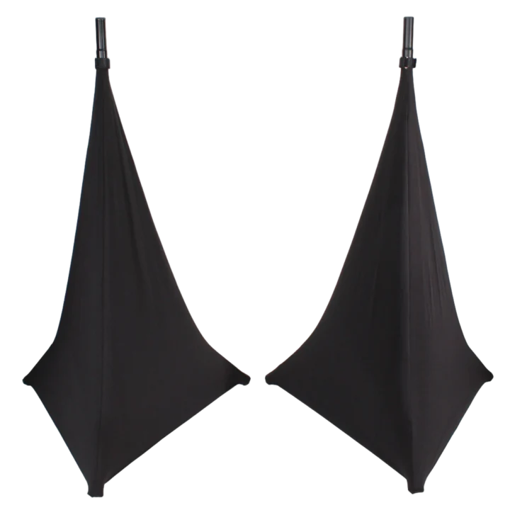 ProX black lycra scrim cover for speaker tripod or lighting stand, two-sided design, front view