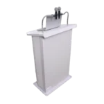 ProX Maestro white lectern podium with gooseneck microphone stands side profile