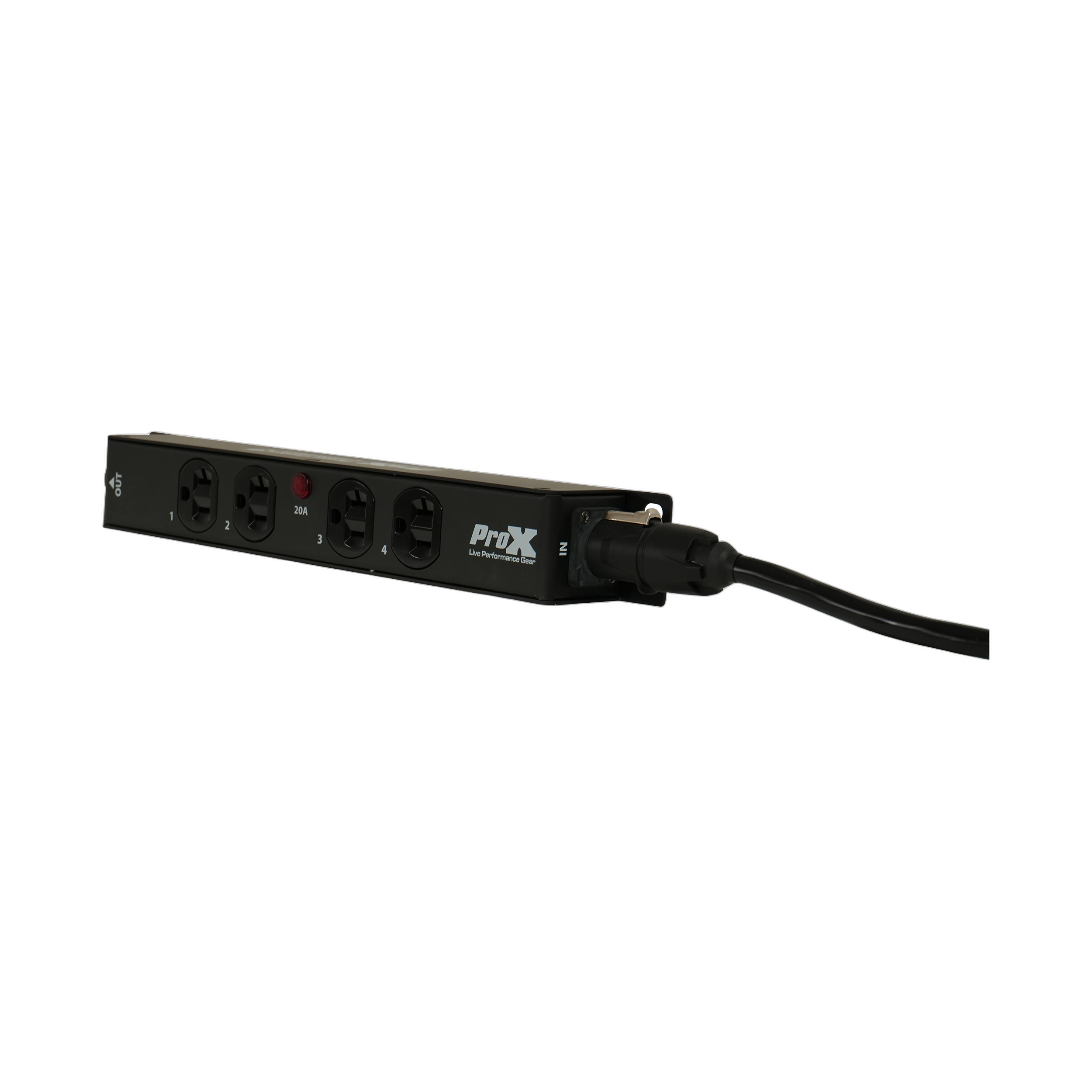ProX MAYA 4 Outlet Power Strip Detail View ProX MAYA 4 outlet power strip with Edison NEMA 5-20R connectors and True1 power center detail