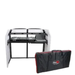 ProX Mesa MK2 DJ facade table station with white and black scrim panels, front view