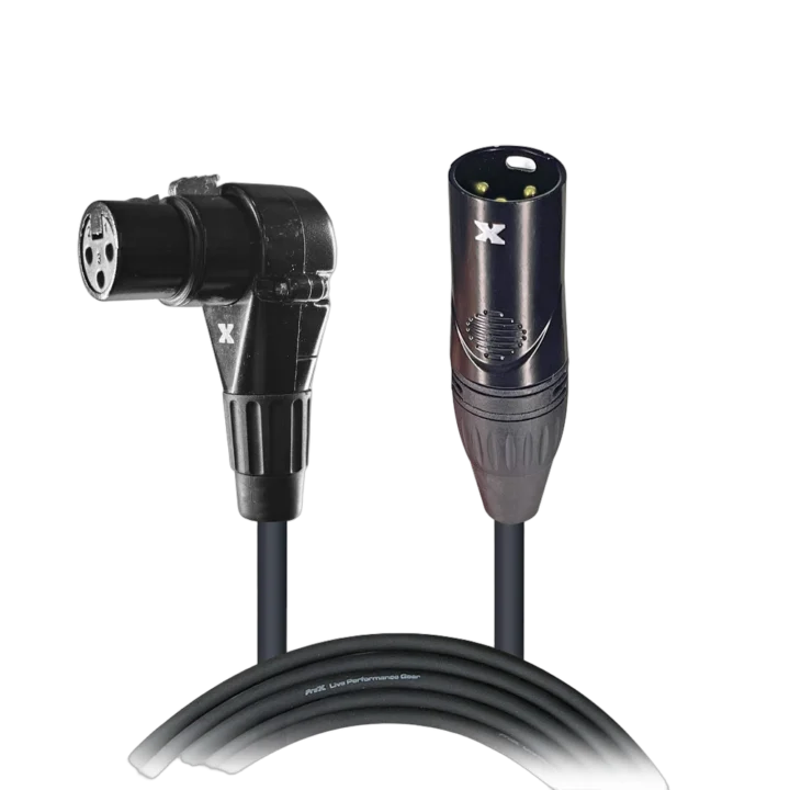 ProX 25 foot right-angle XLR-F to XLR-M microphone cable with connectors visible