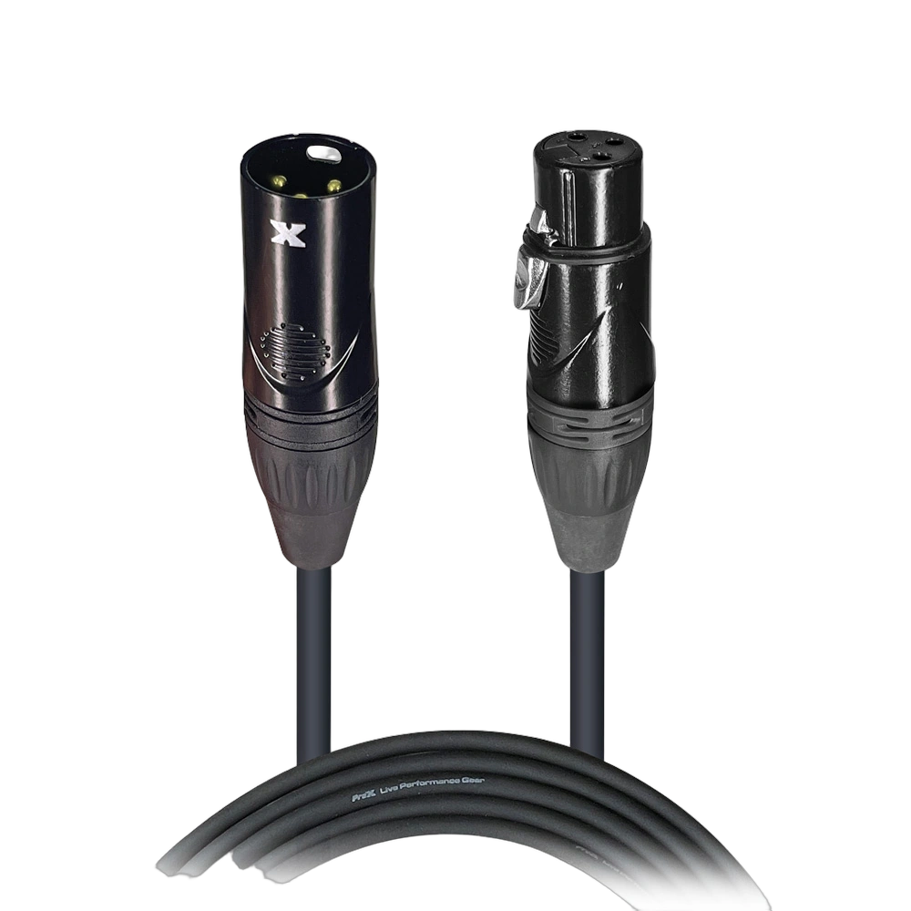ProX 3 ft. Microphone Cable XLR Connectors ProX 3 foot microphone cable with XLR-F to XLR-M connectors, front view