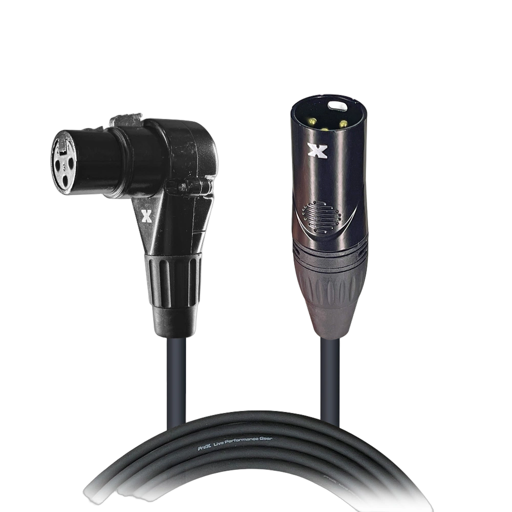 ProX 5ft Right-Angle XLR Microphone Cable Front View ProX 5 foot right-angle XLR microphone cable with female to male connectors