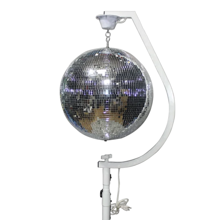 ProX white 16-20 inch C shaped mirror ball with free standing hook and 1 RPM motor