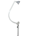 ProX white 16-20 inch C shaped mirror ball with free standing hook and 1 RPM motor side view