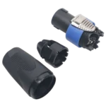 ProX NL4 SpeakON male connector installed on professional speaker cable in live sound setup