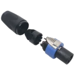 ProX NL4 SpeakON male cable connector showing pin configuration and locking mechanism detail