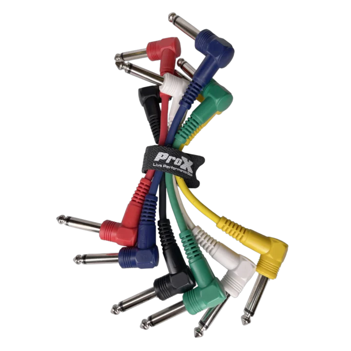 ProX assorted color 6-inch patch cables with 1/4 inch male connectors, pack of six