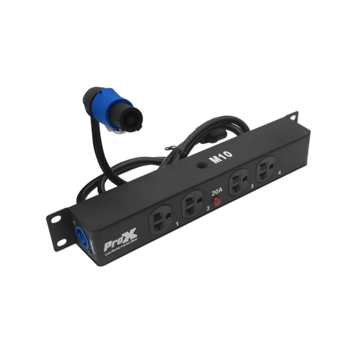 ProX Power Center 4-outlet Edison power strip with Nema 5-20R connectors front view