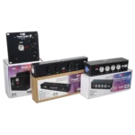 ProX Power Center five-way splitter showing Powercon connector ports and power distribution terminals close-up