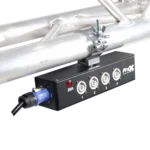 ProX Power Center five-way splitter rear panel showing Powercon connectors and power cord inlet
