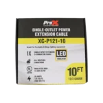 ProX 10 ft power extension cord with NEMA 5-15P connector and 12AWG SJTW cable shown from side angle