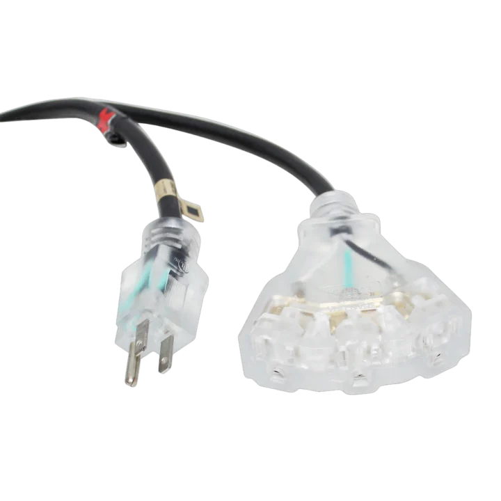 ProX 50 foot power extension cord with 14AWG SJTW cable and connectors displayed