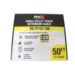 ProX 50 foot power extension cord with NEMA 5-15P connector, 12AWG SJTW cable side profile
