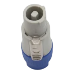 ProX gray PowerCON-compatible power-out connector installed in professional audio equipment setup