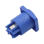 ProX blue PowerCON male panel-mount power connector showing contact pins and locking mechanism