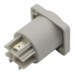 ProX gray panel-mount PowerCON power-out connector with secure locking mechanism