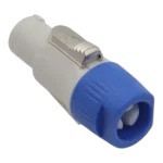 ProX gray PowerCON-compatible power-out connector showing contact pins and locking mechanism detail