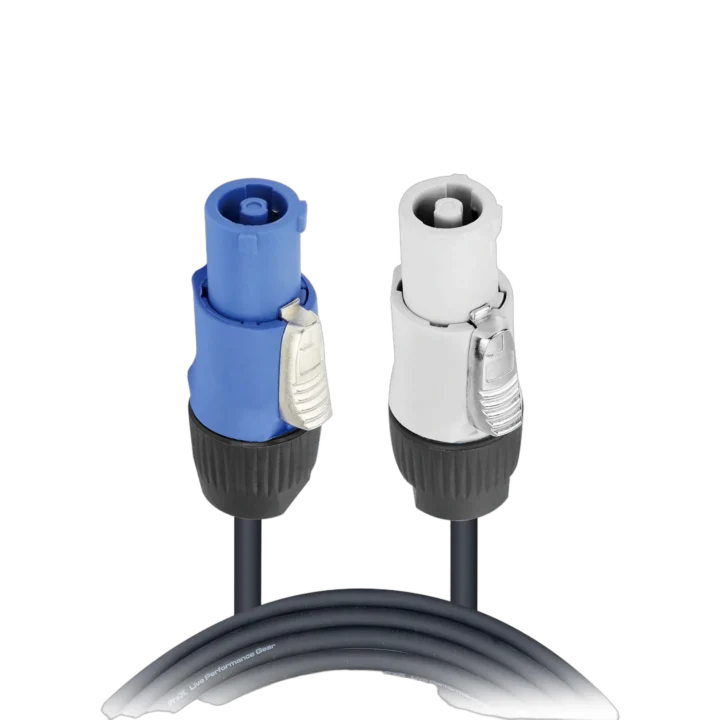 ProX 2 ft PowerCON Link Cable with blue to gray connectors, 12AWG professional audio cable