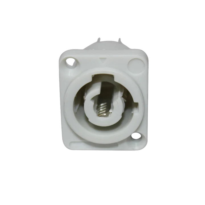 ProX gray panel-mount PowerCON power-out connector with locking mechanism