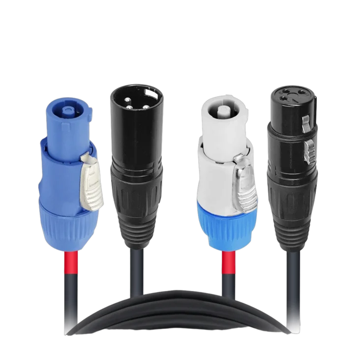 ProX 3 foot PowerCON and XLR combo jumper cable with connectors displayed