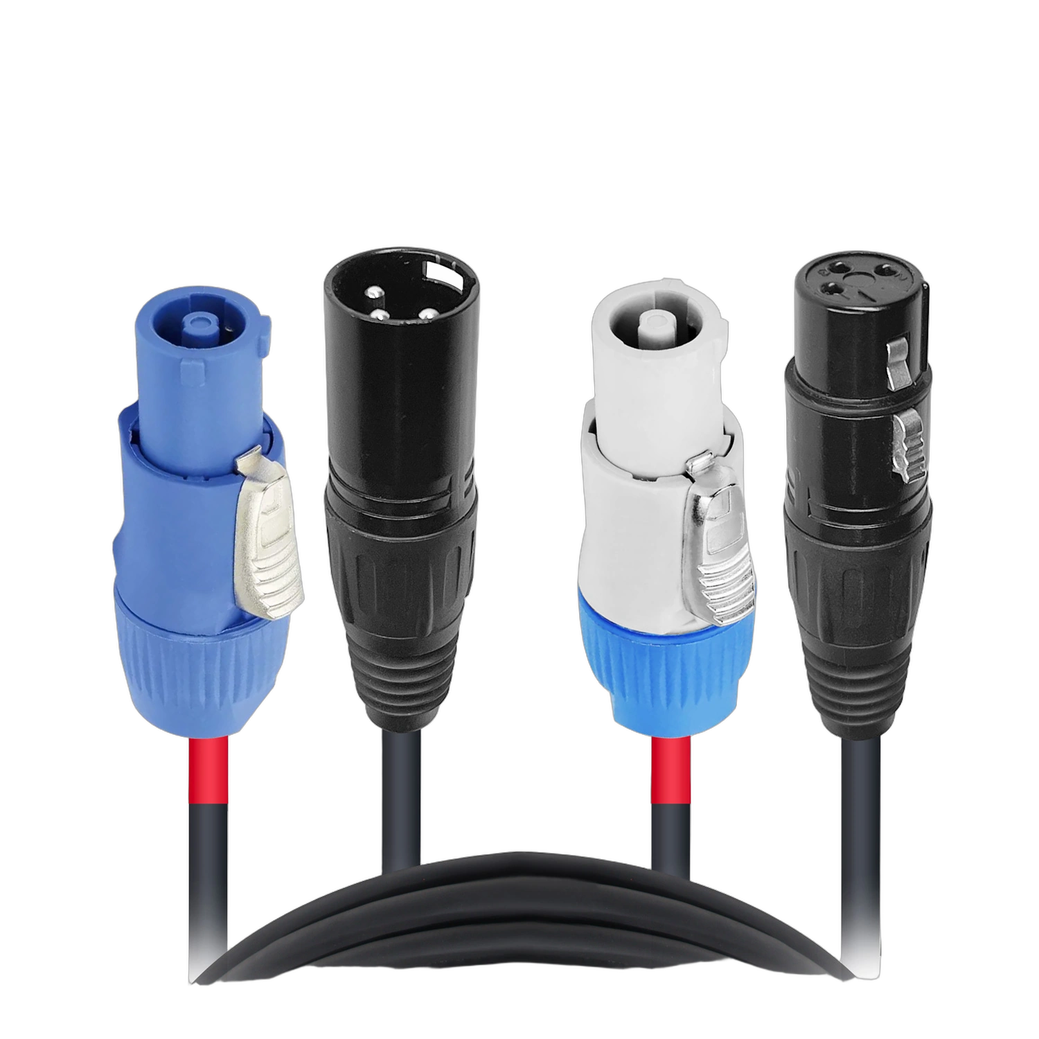 ProX PowerCON XLR Combo Jumper Cable 3ft ProX 3 foot PowerCON and XLR combo jumper cable with connectors displayed