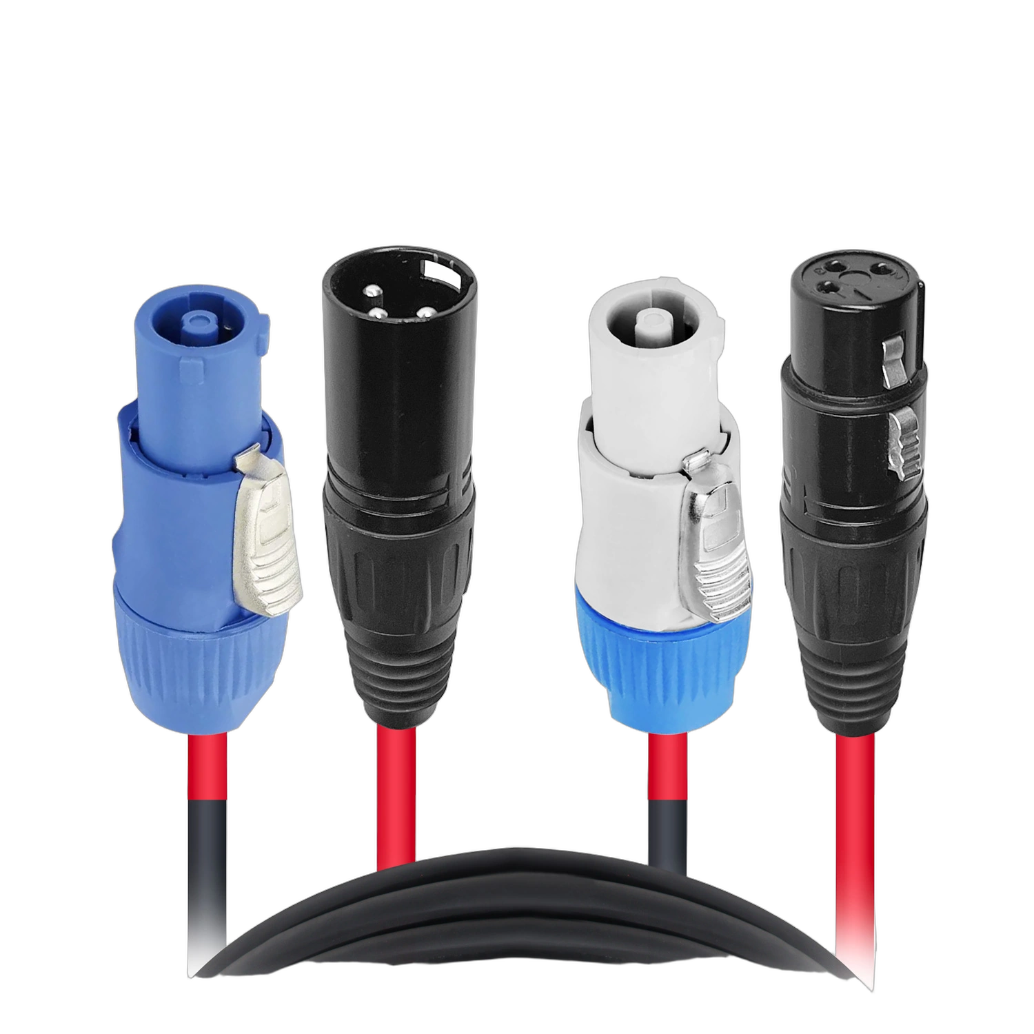 ProX PowerCON XLR Combo Jumper Cable 6ft ProX 6 foot PowerCON and XLR combo jumper cable with connectors displayed
