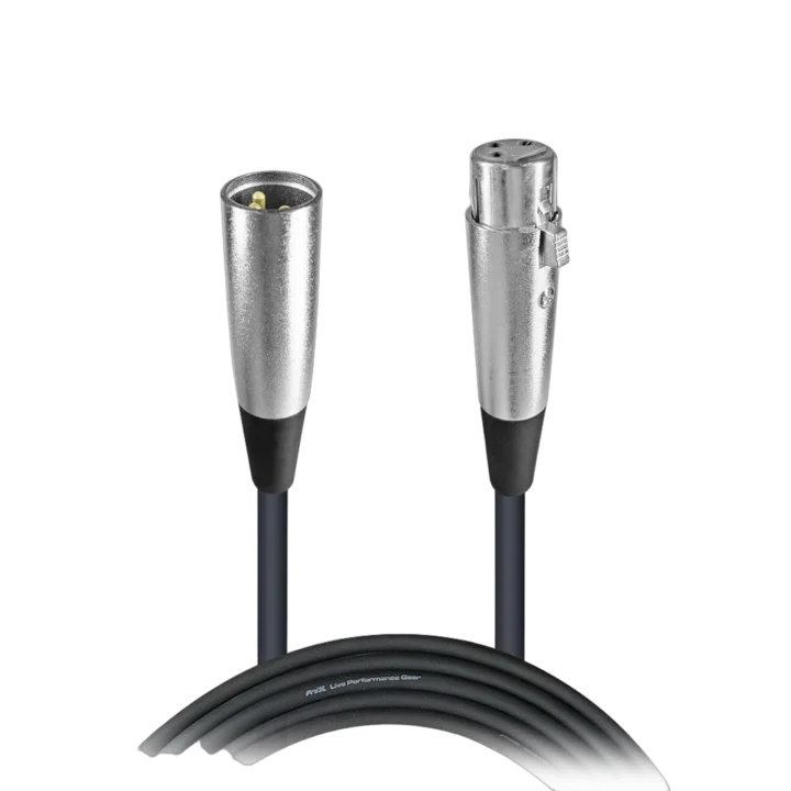 ProX Premium 25 foot XLR microphone cable with male to female connectors displayed
