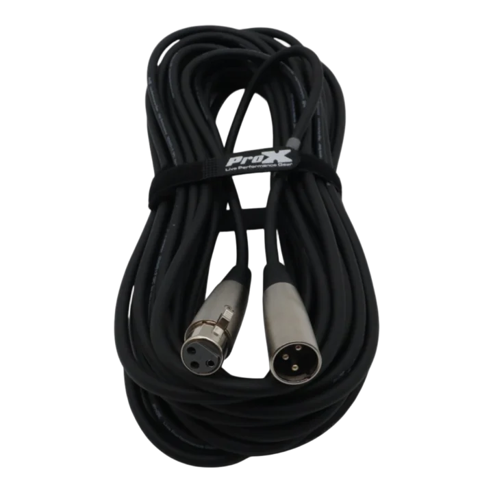 ProX 50 ft premium microphone cable with XLR-M to XLR-F connectors, close-up detail view