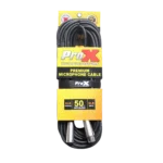 ProX 50 foot premium microphone cable XLR-M to XLR-F connector dimensional specifications diagram