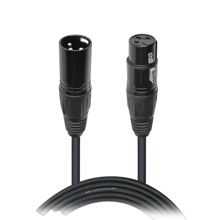 ProX 10 ft premium microphone cable with XLR-M to XLR-F connectors displayed straight on