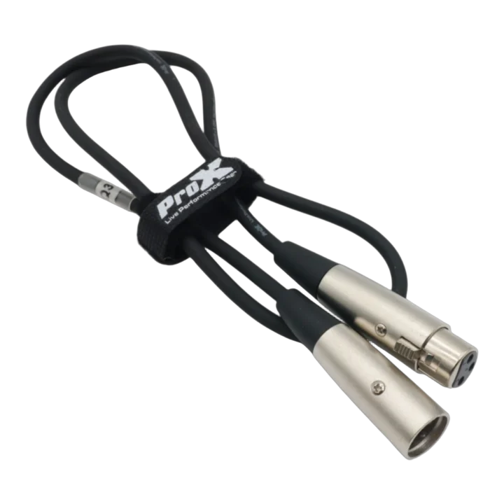 ProX 3 ft premium microphone cable with XLR-M to XLR-F connectors displayed on white background