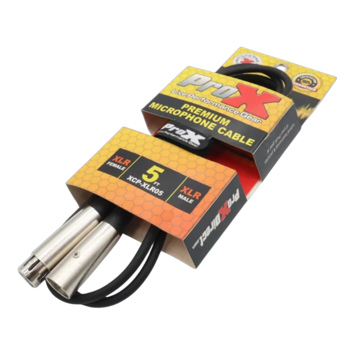 ProX Premium 5-foot XLR microphone cable with male to female connectors displayed