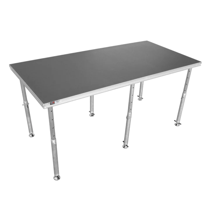 ProX Professional 4x8 stage platform with six adjustable legs and modular deck design for event setup