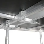 ProX Professional 4x8 stage platform showing adjustable leg mechanism and height adjustment range