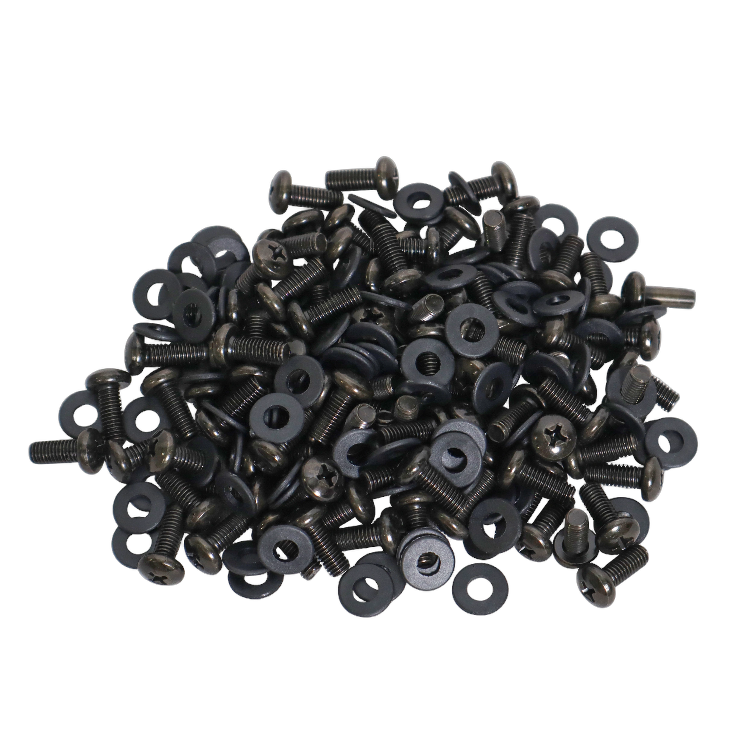 ProX Rack Screws Black Nylon Washers Pack 100 ProX rack screws with black nylon washers, pack of 100 pieces, hardware components