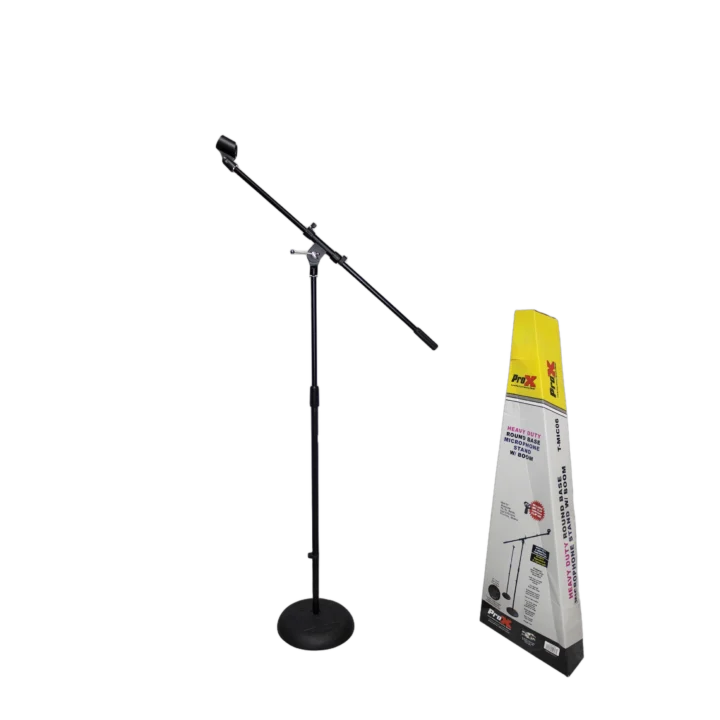 ProX round base microphone stand with adjustable boom arm and clutch mechanism