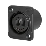 ProX Seetronic dual-channel fiber-optic panel socket installed in professional audio equipment rack setup