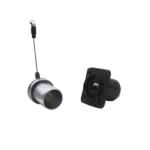 ProX Seetronic dual-channel fiber-optic panel socket with IP65 rating, connector detail view