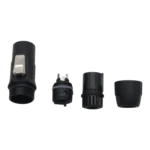 ProX Seetronic IP65 waterproof power-out connector plug installed in professional audio equipment setup