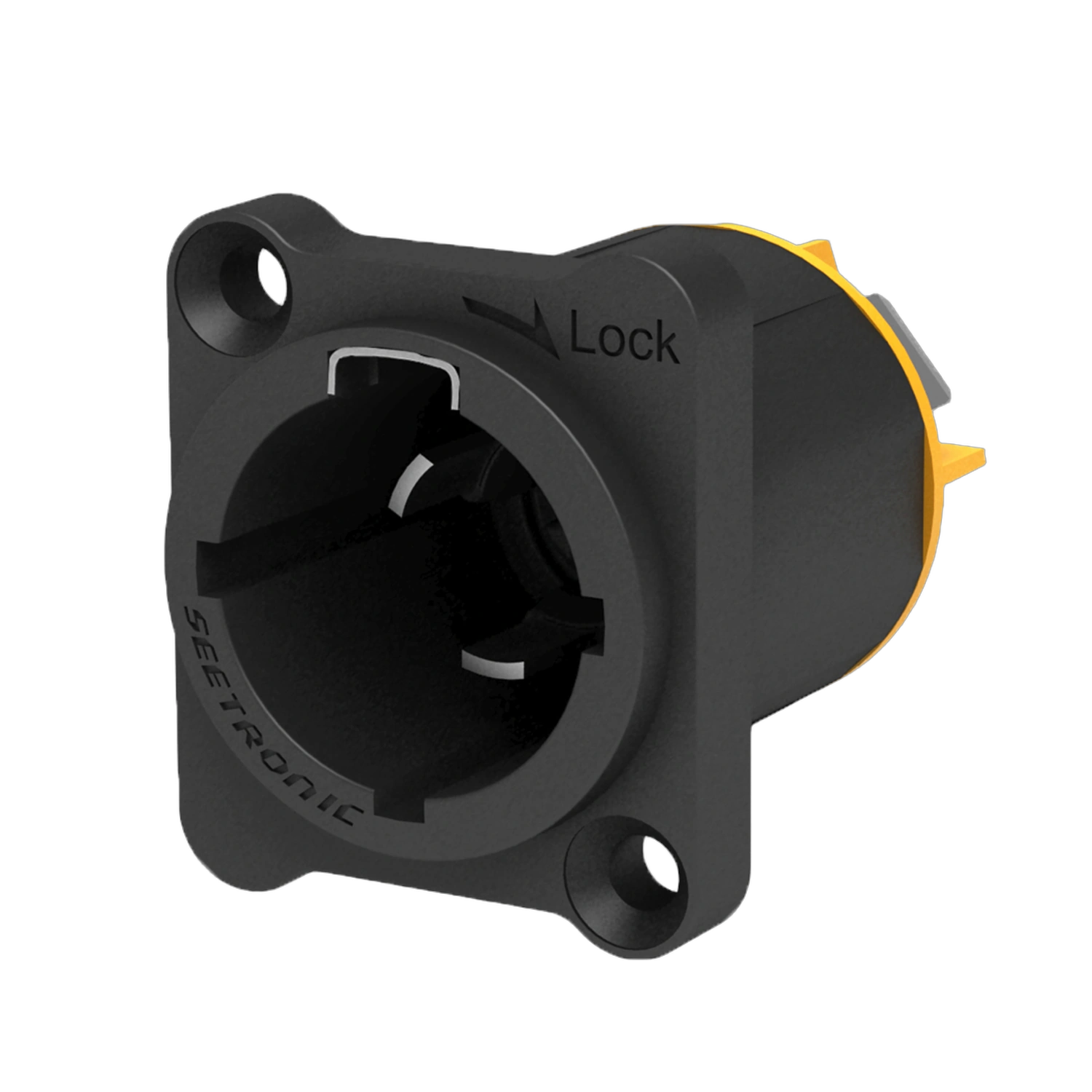 ProX Seetronic IP65 Waterproof Power Connector Socket ProX Seetronic IP65 waterproof power-out connector socket with sealing cover, front view