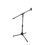 ProX short tripod microphone stand with adjustable boom arm and mic clip, front view