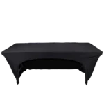 ProX 6 foot open back spandex table cover scrim in black with stretch fabric construction