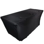ProX black spandex table cover scrim with open back design detail view