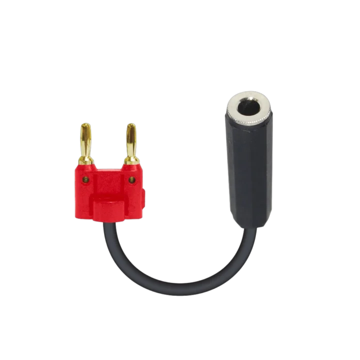ProX 6 inch speaker cable adapter with banana plug connector and 1/4 inch female jack in red