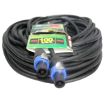 ProX 100 foot speaker cable with NL2 SpeakON connectors, 12AWG gauge, close-up connector detail